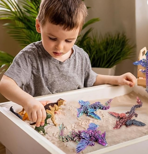 3D Printed Dragon with Wings, 7.87" Articulated Winged Dragon for Home Office Decor Executive Desk Toys, Red Yellow Blue