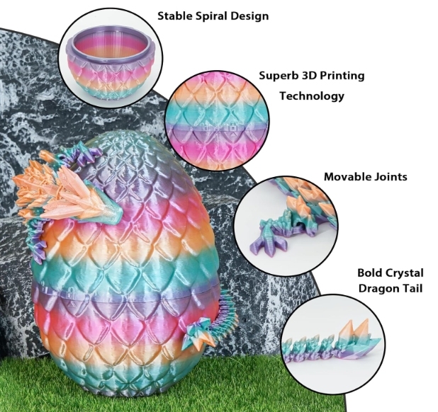 TBOLINE 3D Printed Dragon Egg, 3D Printer Full Articulated Crystal Animal Fidget Toy, Surprise Easter Mythical Pieces Dragon Toy for Kids Teen Boys Girls