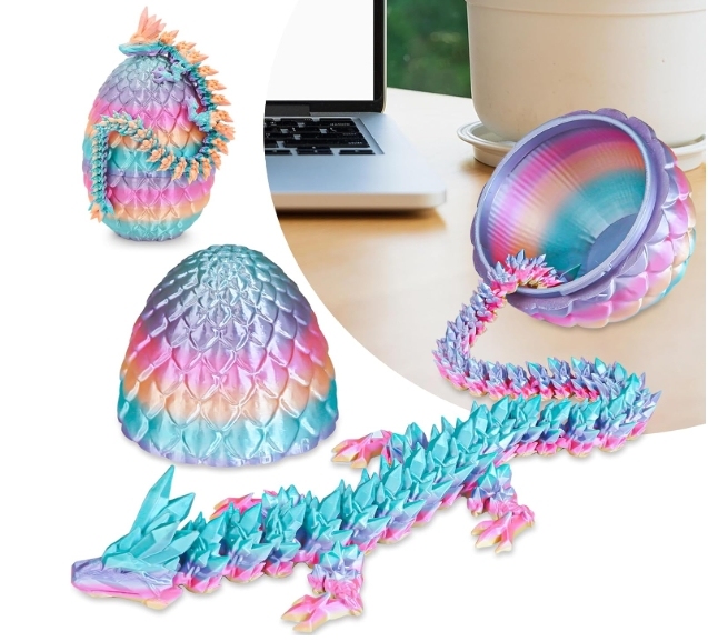 TBOLINE 3D Printed Dragon Egg, 3D Printer Full Articulated Crystal Animal Fidget Toy, Surprise Easter Mythical Pieces Dragon Toy for Kids Teen Boys Girls