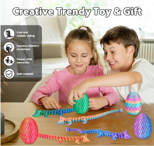 TBOLINE 3D Printed Dragon Egg, 3D Printer Full Articulated Crystal Animal Fidget Toy, Surprise Easter Mythical Pieces Dragon Toy for Kids Teen Boys Girls