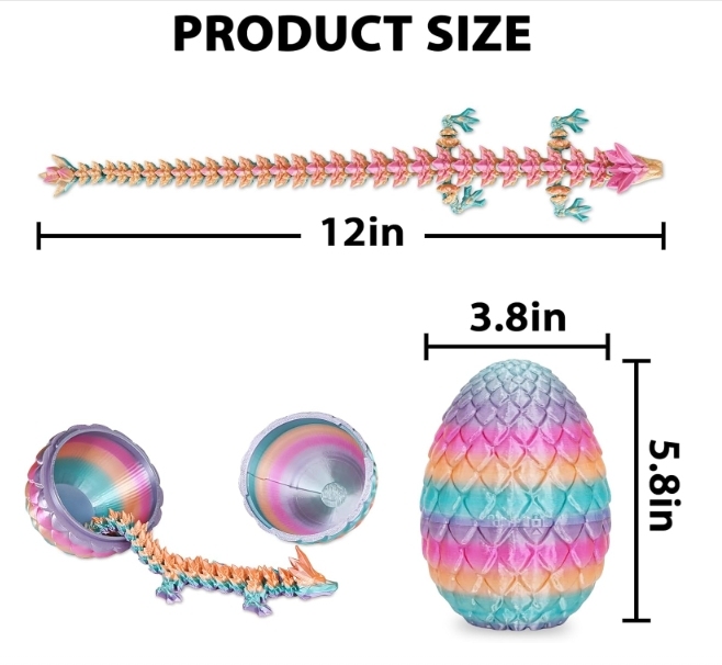 TBOLINE 3D Printed Dragon Egg, 3D Printer Full Articulated Crystal Animal Fidget Toy, Surprise Easter Mythical Pieces Dragon Toy for Kids Teen Boys Girls