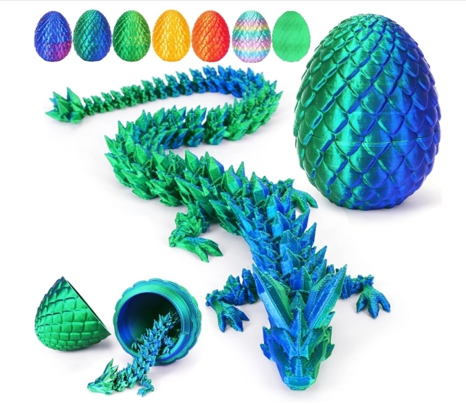 TBOLINE 3D Printed Dragon Egg, 3D Printer Articulated Crystal Animals Fidget Toy for Teen Boy Kid, Easter Mythical Pieces Dragon in Egg, Dinosaur Eggs Toy (Laser Green-12inch)