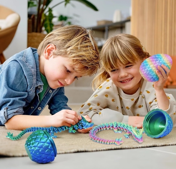 TBOLINE 3D Printed Dragon Egg, 3D Printer Articulated Crystal Animals Fidget Toy for Teen Boy Kid, Easter Mythical Pieces Dragon in Egg, Dinosaur Eggs Toy (Laser Green-12inch)
