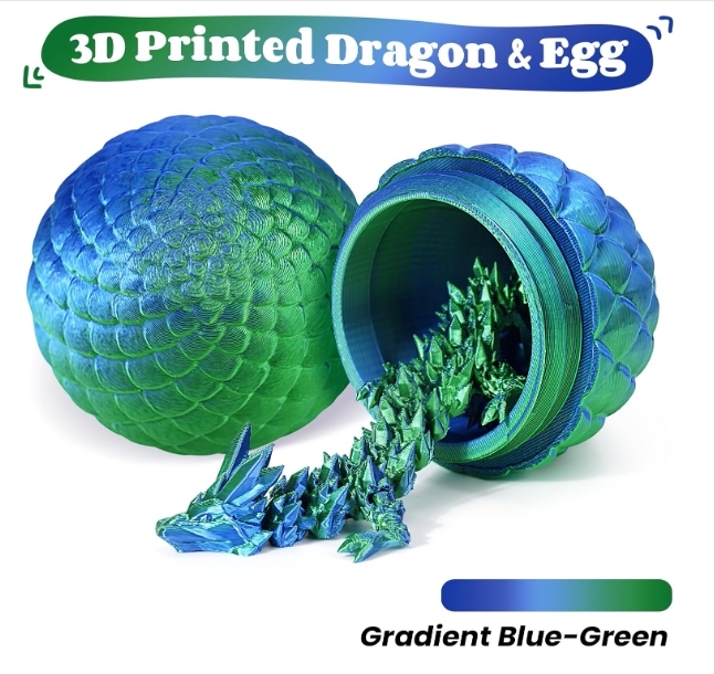 TBOLINE 3D Printed Dragon Egg, 3D Printer Articulated Crystal Animals Fidget Toy for Teen Boy Kid, Easter Mythical Pieces Dragon in Egg, Dinosaur Eggs Toy (Laser Green-12inch)