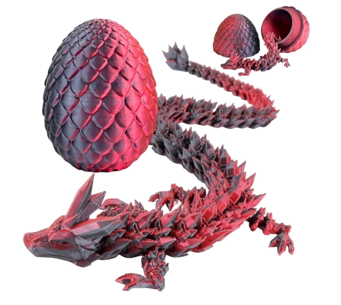 TBOLINE 3D Printed Dragon Egg, Full Articulated Crystal Animals Fidget Toy for Autism ADHD, 3D Print Dinosaur Eggs Toy Mythical Pieces Dragon in Egg Kid Teen Boy Girls (Black Red)