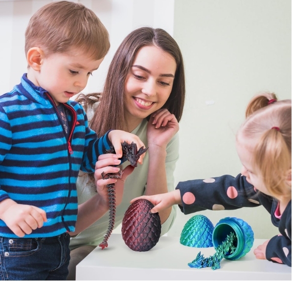TBOLINE 3D Printed Dragon Egg, Full Articulated Crystal Animals Fidget Toy for Autism ADHD, 3D Print Dinosaur Eggs Toy Mythical Pieces Dragon in Egg Kid Teen Boy Girls (Black Red)