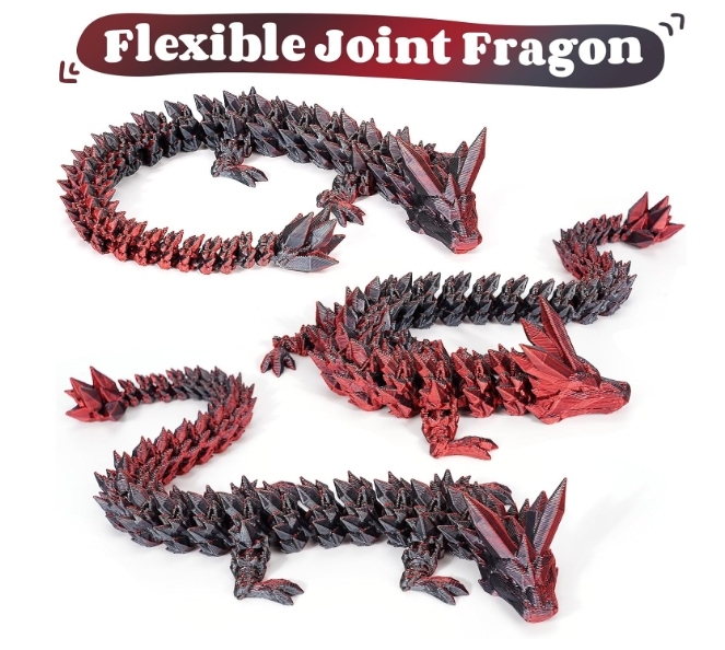 TBOLINE 3D Printed Dragon Egg, Full Articulated Crystal Animals Fidget Toy for Autism ADHD, 3D Print Dinosaur Eggs Toy Mythical Pieces Dragon in Egg Kid Teen Boy Girls (Black Red)