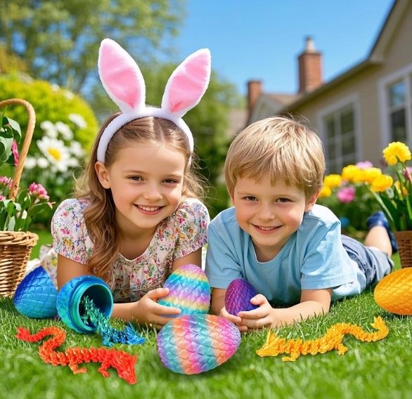 TBOLINE 3D Printed Dragon Egg, Full Articulated Crystal Animals Fidget Toy for Autism ADHD, 3D Print Dinosaur Eggs Toy Mythical Pieces Dragon in Egg Kid Teen Boy Girls (Black Red)