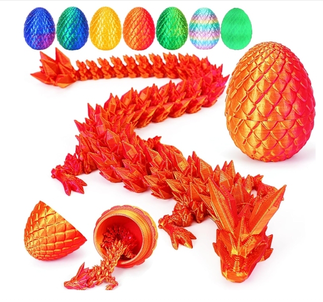 TBOLINE 3D Printed Dragon in Egg, 3D Printer Full Articulated Crystal Animal Fidget Toy, Surprise Easter Mythical Pieces Dragon Toy for Kids Teen Boys Girls (Laser Red-12inch)