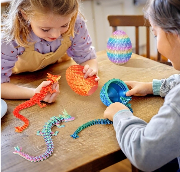 TBOLINE 3D Printed Dragon in Egg, 3D Printer Full Articulated Crystal Animal Fidget Toy, Surprise Easter Mythical Pieces Dragon Toy for Kids Teen Boys Girls (Laser Red-12inch)