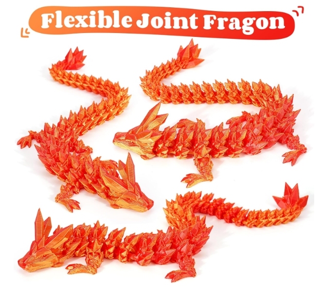 TBOLINE 3D Printed Dragon in Egg, 3D Printer Full Articulated Crystal Animal Fidget Toy, Surprise Easter Mythical Pieces Dragon Toy for Kids Teen Boys Girls (Laser Red-12inch)