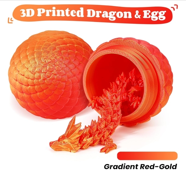 TBOLINE 3D Printed Dragon in Egg, 3D Printer Full Articulated Crystal Animal Fidget Toy, Surprise Easter Mythical Pieces Dragon Toy for Kids Teen Boys Girls (Laser Red-12inch)