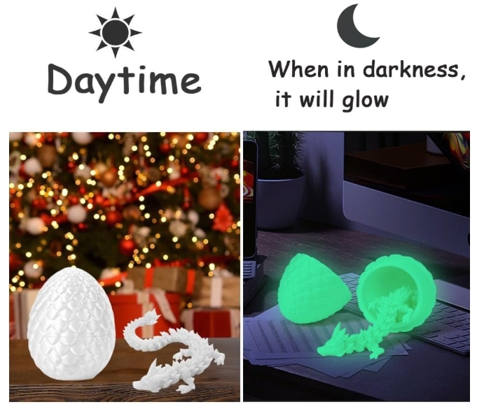 TBOLINE 3D Printed Dragon Egg Glow in The Dark, 3D Printer Full Articulated Crystal Animals Fidget Toy, Surprise Easter Mythical Pieces Dragon Toy for Kids Teen Boys Girls
