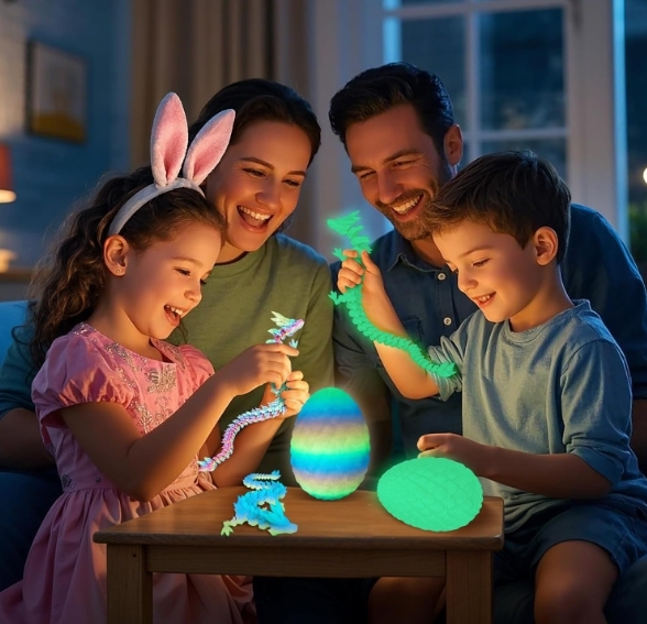 TBOLINE 3D Printed Dragon Egg Glow in The Dark, 3D Printer Full Articulated Crystal Animals Fidget Toy, Surprise Easter Mythical Pieces Dragon Toy for Kids Teen Boys Girls