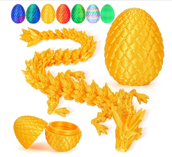 TBOLINE 3D Printed Dragon Egg, Full Articulated Crystal Animals Fidget Toy for Autism ADHD, 3D Print Dinosaur Eggs Toy Mythical Pieces Dragon in Egg Kid Teen Boy Girls (Gold)