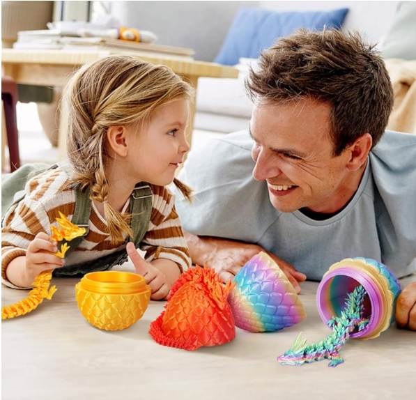 TBOLINE 3D Printed Dragon Egg, Full Articulated Crystal Animals Fidget Toy for Autism ADHD, 3D Print Dinosaur Eggs Toy Mythical Pieces Dragon in Egg Kid Teen Boy Girls (Gold)