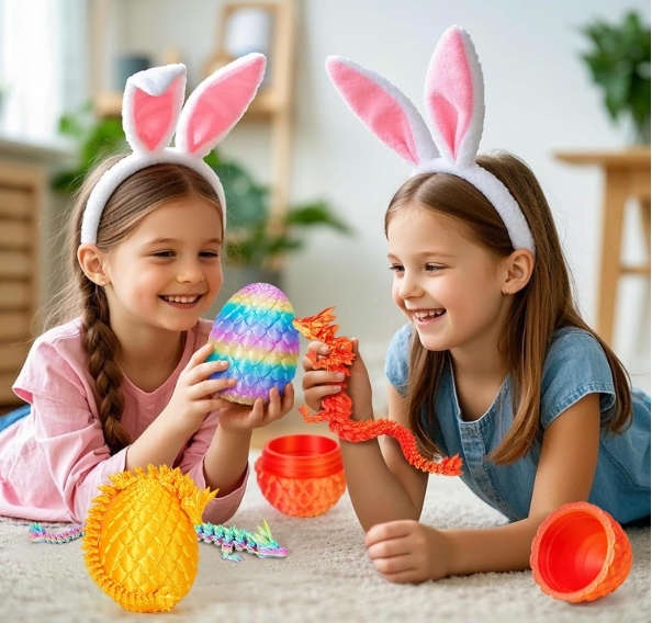 TBOLINE 3D Printed Dragon Egg, Full Articulated Crystal Animals Fidget Toy for Autism ADHD, 3D Print Dinosaur Eggs Toy Mythical Pieces Dragon in Egg Kid Teen Boy Girls (Gold)