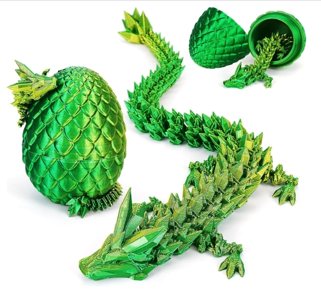 3D Printed Dragon Egg,Dragon Eggs with Dragon Inside,Crystal Dragon Fidget Toys,Full Articulated Dragon Dragon in Egg,Adults Fidget Toys for Autism ADHD (Laser Yellow Green-12inch)