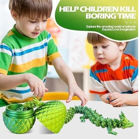 3D Printed Dragon Egg,Dragon Eggs with Dragon Inside,Crystal Dragon Fidget Toys,Full Articulated Dragon Dragon in Egg,Adults Fidget Toys for Autism ADHD (Laser Yellow Green-12inch)