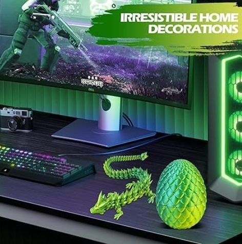 3D Printed Dragon Egg,Dragon Eggs with Dragon Inside,Crystal Dragon Fidget Toys,Full Articulated Dragon Dragon in Egg,Adults Fidget Toys for Autism ADHD (Laser Yellow Green-12inch)