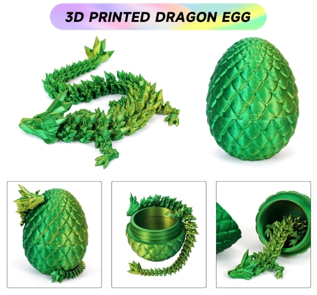 3D Printed Dragon Egg,Dragon Eggs with Dragon Inside,Crystal Dragon Fidget Toys,Full Articulated Dragon Dragon in Egg,Adults Fidget Toys for Autism ADHD (Laser Yellow Green-12inch)