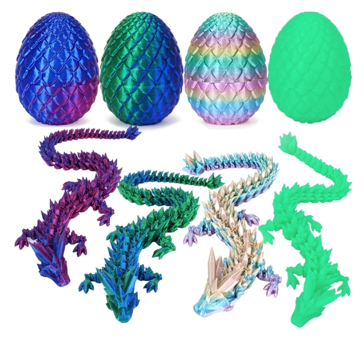 TBOLINE 4Pack 3D Printed Dragon Egg, Full Articulated Crystal Animals Fidget Toy for Autism ADHD, 3D Print Dinosaur Eggs Toy Mythical Pieces Dragon in Egg Kid Teen Boy Girls (4PCS2)