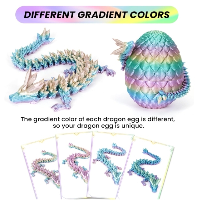 TBOLINE 4Pack 3D Printed Dragon Egg, Full Articulated Crystal Animals Fidget Toy for Autism ADHD, 3D Print Dinosaur Eggs Toy Mythical Pieces Dragon in Egg Kid Teen Boy Girls (4PCS2)