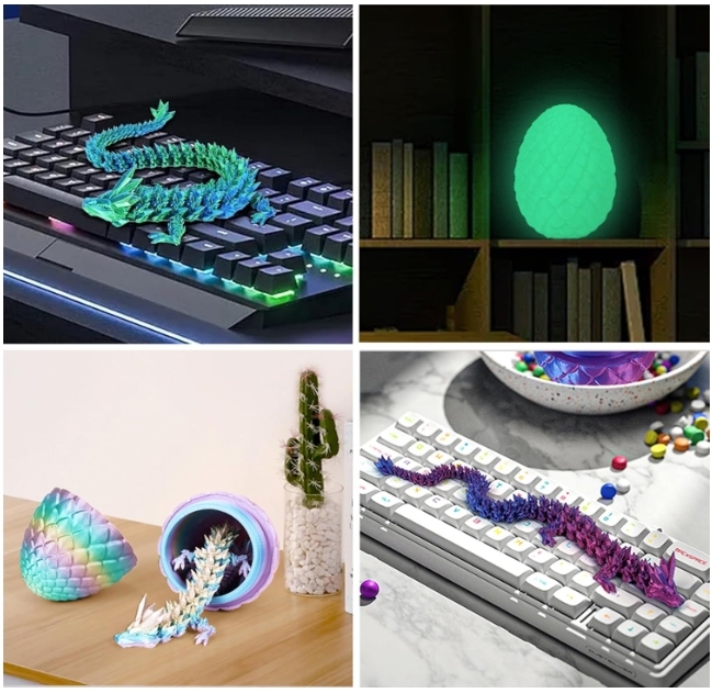 TBOLINE 4Pack 3D Printed Dragon Egg, Full Articulated Crystal Animals Fidget Toy for Autism ADHD, 3D Print Dinosaur Eggs Toy Mythical Pieces Dragon in Egg Kid Teen Boy Girls (4PCS2)