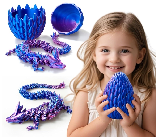 3D Printed Dragon,Dragon Eggs with Dragon Inside,Surprise Dragon Egg Toy,12'' Full Articulated Crystal 3D Dragon