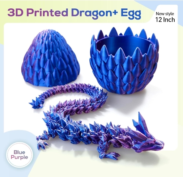 3D Printed Dragon,Dragon Eggs with Dragon Inside,Surprise Dragon Egg Toy,12'' Full Articulated Crystal 3D Dragon