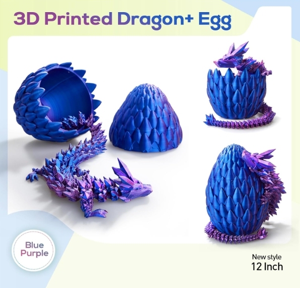 3D Printed Dragon,Dragon Eggs with Dragon Inside,Surprise Dragon Egg Toy,12'' Full Articulated Crystal 3D Dragon
