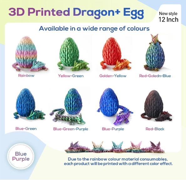 3D Printed Dragon,Dragon Eggs with Dragon Inside,Surprise Dragon Egg Toy,12'' Full Articulated Crystal 3D Dragon