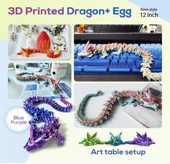 3D Printed Dragon,Dragon Eggs with Dragon Inside,Surprise Dragon Egg Toy,12'' Full Articulated Crystal 3D Dragon