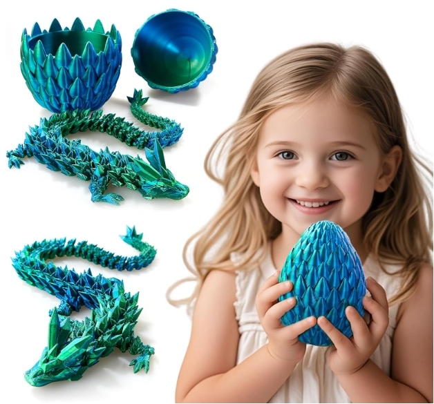 3D Printed Dragon,Dragon Eggs with Dragon Inside,Surprise Dragon Egg Toy,12'' Full Articulated Crystal 3D Dragon