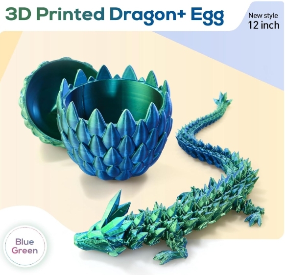 3D Printed Dragon,Dragon Eggs with Dragon Inside,Surprise Dragon Egg Toy,12'' Full Articulated Crystal 3D Dragon