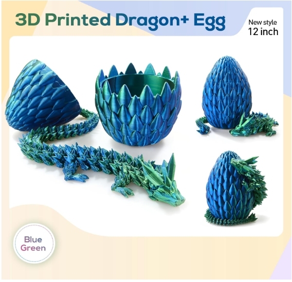 3D Printed Dragon,Dragon Eggs with Dragon Inside,Surprise Dragon Egg Toy,12'' Full Articulated Crystal 3D Dragon