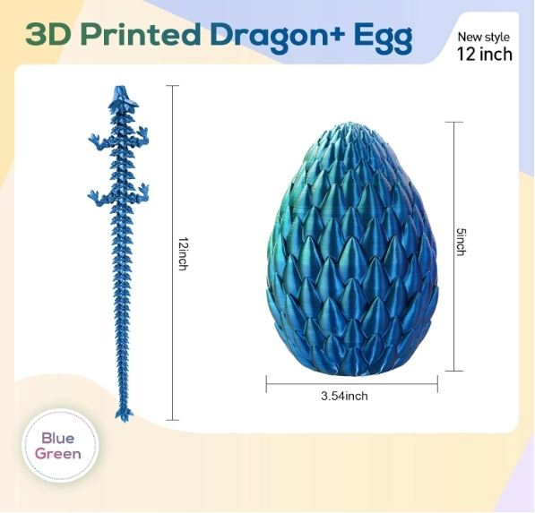 3D Printed Dragon,Dragon Eggs with Dragon Inside,Surprise Dragon Egg Toy,12'' Full Articulated Crystal 3D Dragon
