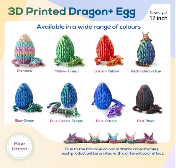 3D Printed Dragon,Dragon Eggs with Dragon Inside,Surprise Dragon Egg Toy,12'' Full Articulated Crystal 3D Dragon