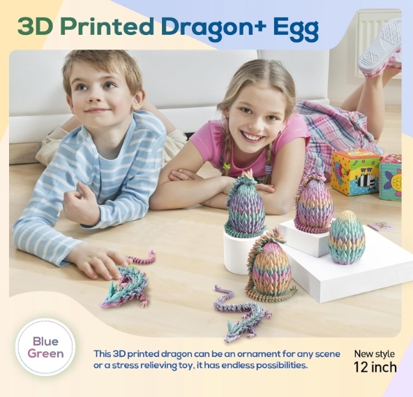 3D Printed Dragon,Dragon Eggs with Dragon Inside,Surprise Dragon Egg Toy,12'' Full Articulated Crystal 3D Dragon