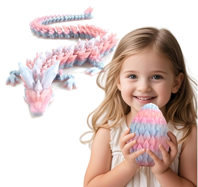 3D Printed Dragon,Dragon Eggs with Dragon Inside,Surprise Dragon Egg Toy,12'' Full Articulated Crystal 3D Dragon( Rainbow)