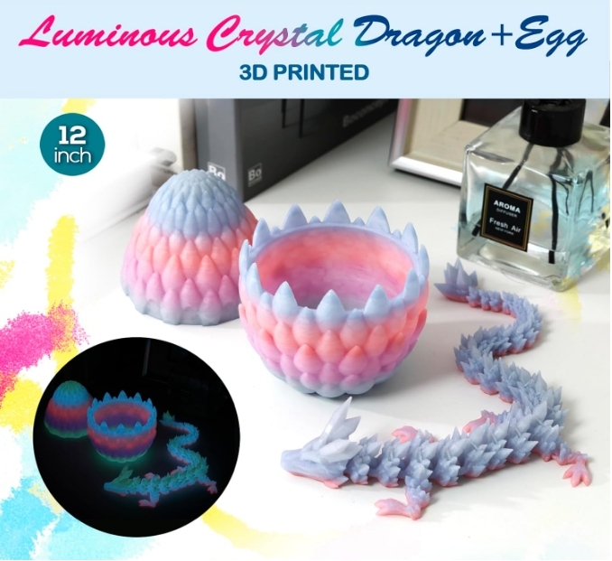3D Printed Dragon,Dragon Eggs with Dragon Inside,Surprise Dragon Egg Toy,12'' Full Articulated Crystal 3D Dragon( Rainbow)