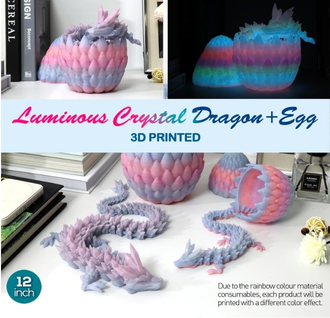 3D Printed Dragon,Dragon Eggs with Dragon Inside,Surprise Dragon Egg Toy,12'' Full Articulated Crystal 3D Dragon( Rainbow)