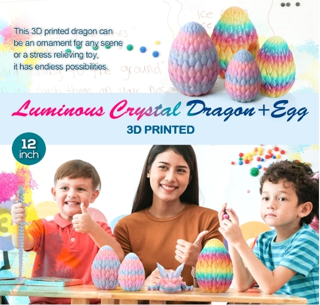3D Printed Dragon,Dragon Eggs with Dragon Inside,Surprise Dragon Egg Toy,12'' Full Articulated Crystal 3D Dragon( Rainbow)