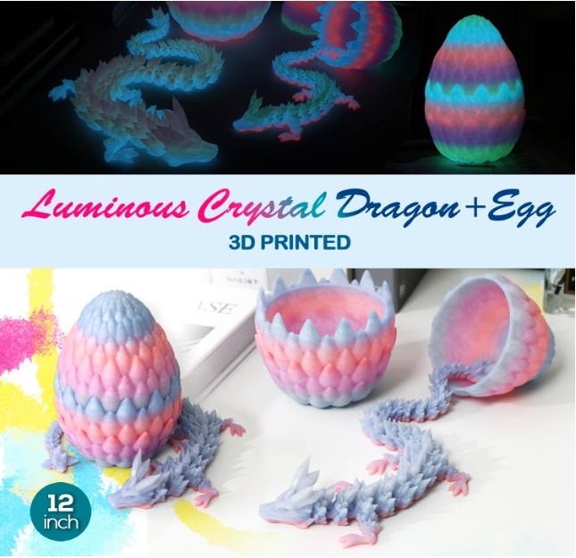 3D Printed Dragon,Dragon Eggs with Dragon Inside,Surprise Dragon Egg Toy,12'' Full Articulated Crystal 3D Dragon( Rainbow)