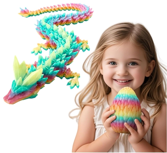 3D Printed Dragon,Dragon Eggs with Dragon Inside,Surprise Dragon Egg Toy,12'' Full Articulated Crystal 3D Dragonls