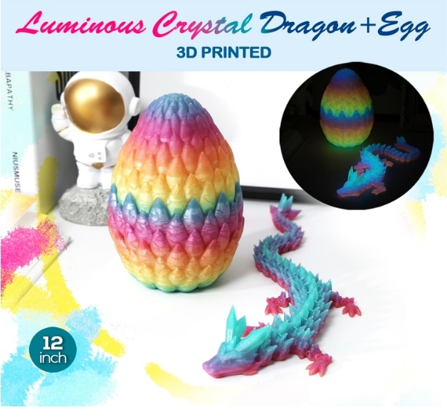 3D Printed Dragon,Dragon Eggs with Dragon Inside,Surprise Dragon Egg Toy,12'' Full Articulated Crystal 3D Dragonls