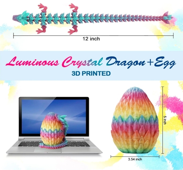3D Printed Dragon,Dragon Eggs with Dragon Inside,Surprise Dragon Egg Toy,12'' Full Articulated Crystal 3D Dragonls