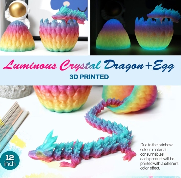 3D Printed Dragon,Dragon Eggs with Dragon Inside,Surprise Dragon Egg Toy,12'' Full Articulated Crystal 3D Dragonls