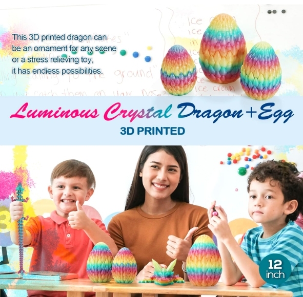 3D Printed Dragon,Dragon Eggs with Dragon Inside,Surprise Dragon Egg Toy,12'' Full Articulated Crystal 3D Dragonls