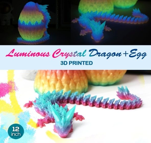 3D Printed Dragon,Dragon Eggs with Dragon Inside,Surprise Dragon Egg Toy,12'' Full Articulated Crystal 3D Dragonls